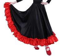 YGMNQAL Falda de doble matado for niñas, for baile flamenco, latino, actuación en el escenario, falda con dobladillo volantes y gran vuelo, ropa(Black 180 Degree,130)