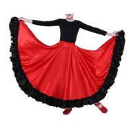 YGMNQAL Falda de doble matado for niñas, for baile flamenco, latino, actuación en el escenario, falda con dobladillo volantes y gran vuelo, ropa(Red 360 Degree,130)