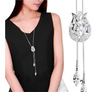 YGMNQAL Fashion Hollow Crystal Tulip Pendant Sweater Necklace Silver Color Chain Long For Women(BN54)