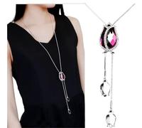 YGMNQAL Fashion Hollow Crystal Tulip Pendant Sweater Necklace Silver Color Chain Long For Women(BN57)