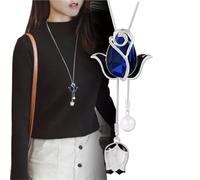 YGMNQAL Fashion Hollow Crystal Tulip Pendant Sweater Necklace Silver Color Chain Long For Women(BN58)