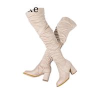 YGMNQAL Fashion Round Toe Zip Thigh High Boots Women Autumn Winter Chunky Heels Motorcycle Over The Knee Shoe(Color1,36)