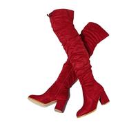 YGMNQAL Fashion Round Toe Zip Thigh High Boots Women Autumn Winter Chunky Heels Motorcycle Over The Knee Shoe(Red,40)