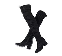 YGMNQAL Fashion Round Toe Zip Thigh High Boots Women Autumn Winter Chunky Heels Motorcycle Over The Knee Shoe(Black,38)