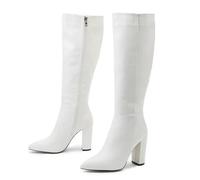 YGMNQAL Fashionable Mid Length Boots With Side Zipper Pointed Knight High Cut Thick Heeled Women's(White,41)