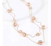 YGMNQAL Gold Color Chain Long Necklaces Glasses Beads Double Layer Sweater Chains Necklace Square Beaded Pendant Women(Color 5)