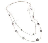 YGMNQAL Gold Color Chain Long Necklaces Glasses Beads Double Layer Sweater Chains Necklace Square Beaded Pendant Women(Color 4)