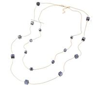 YGMNQAL Gold Color Chain Long Necklaces Glasses Beads Double Layer Sweater Chains Necklace Square Beaded Pendant Women(Color 2)