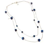 YGMNQAL Gold Color Chain Long Necklaces Glasses Beads Double Layer Sweater Chains Necklace Square Beaded Pendant Women(Color 1)