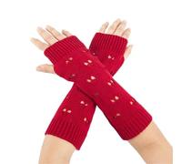 YGMNQAL Guantes Sin Dedos Knitted Thermal Arm Sleeves Heart Pattern Wrist Warmers Winter Outdoor Sports Skiing Unisex Fingerless Gloves Hand Warmer (Red)