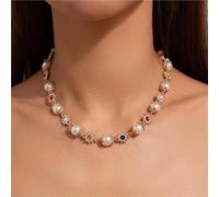 YGMNQAL Imitation Pearl Beads Choker Necklace For Women Bridal Elegant Rhinestone Collar Chain Wedding Jewelry On The Neck(Gold)