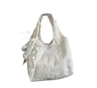 YGMNQAL Korean Sle Fre Lace Flower Canvas Tote Bag Women's Large Capaci Single Oulder Commuter Armpit(White)