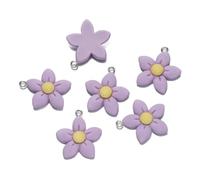 YGMNQAL Llavero Con Colgante 5Pcs Colored Resin Cute Flower Shape Charm Pendant for DIY Handmade Beaded Keychain Necklace Jewelry Making Accessories(Purple)