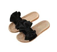 YGMNQAL Pantuflas Verano Mujer Mujer Verano Casual Diapositivas Cómodas Zapatillas De Lino Lazo A Rayas Chanclas De Lino Sandalias De Plataforma(Black,37-38)