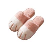 YGMNQAL Pantuflas Verano Mujer Zapatillas cálidas con pata de gato for mujer, casa de felpa de invierno, linda pareja, dormitorio interior, zapatos borrosos(Pink,36-37)