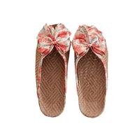 YGMNQAL Pantuflas Verano Mujer Zapatillas de lino transpirables for mujer, suela suave for interiores for todas las estaciones, sandalias simples y versátiles for uso en el hogar(Bow Orange,35-36)