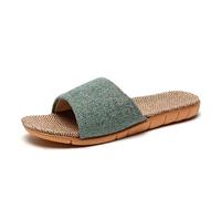 YGMNQAL Pantuflas Verano Mujer Zapatillas de lino transpirables for mujer, suela suave for interiores for todas las estaciones, sandalias simples y versátiles for uso en el hogar(Solid green,35-36)