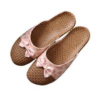 YGMNQAL Pantuflas Verano Mujer Zapatillas de lino transpirables for mujer, suela suave for interiores for todas las estaciones, sandalias simples y versátiles for uso en el hogar(Flower pink,39-40)