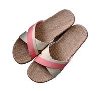 YGMNQAL Pantuflas Verano Mujer Zapatillas de lino transpirables for mujer, suela suave for interiores for todas las estaciones, sandalias simples y versátiles for uso en el hogar(Cross pink,39-40)