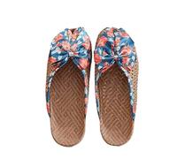 YGMNQAL Pantuflas Verano Mujer Zapatillas de lino transpirables for mujer, suela suave for interiores for todas las estaciones, sandalias simples y versátiles for uso en el hogar(Bow blue,35-36)