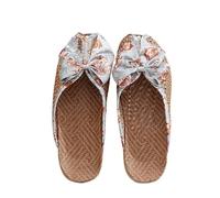 YGMNQAL Pantuflas Verano Mujer Zapatillas de lino transpirables for mujer, suela suave for interiores for todas las estaciones, sandalias simples y versátiles for uso en el hogar(Bow gray,39-40)