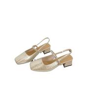 YGMNQAL Primavera Coreana Sle Cabeza cuadrada Tacón alto Tacones altos Sandalias con cubierta de diamantes Transpirable Ayuda baja Slip-On Oes(Gold,35)