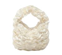 YGMNQAL Sweet Rose Petal Handbag Soft Light Lace Patchwork Pleated Bag Ruched Cloud Elegant Flowers Tote Bags Ladies(White)