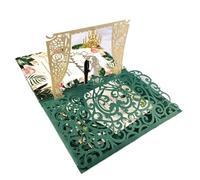 YGMNQAL Tarjeta de invitación boda con bolsillo tríptico desplegable 3D, cortada a láser(Green)