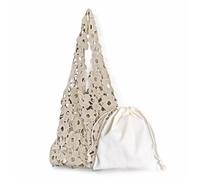 YGMNQAL Vintage Woven Flower Tote Bag Polyester Fiber Hollow Out Embroidered Handbag Has Inner Pocket Large Capacity(Khaki)