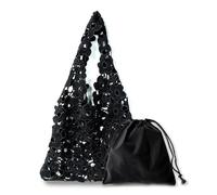 YGMNQAL Vintage Woven Flower Tote Bag Polyester Fiber Hollow Out Embroidered Handbag Has Inner Pocket Large Capacity(Black)