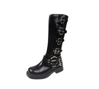 YGMNQAL Western Cowboy Boots Women's Long Brown Belt Buckle Fashion Knight(Black,39)