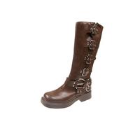 YGMNQAL Western Cowboy Boots Women's Long Brown Belt Buckle Fashion Knight(Color 2,38)