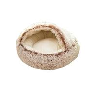 YGMNQAL Winter Pet Beds Warm Long&Short Plush Cat Puppy House Bed Round For Small Dogs Cats Soft Kitten Mats Sleeping Bag(Coffee Plush,M Diameter 50cm)