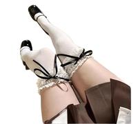 YGMNQAL Women Lace Black White Ruffle Long Socks Kawaii Sweet Stockings Leggings Over The Knee Bowknot(Color3)