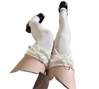 YGMNQAL Women Lace Black White Ruffle Long Socks Kawaii Sweet Stockings Leggings Over The Knee Bowknot(Color1)