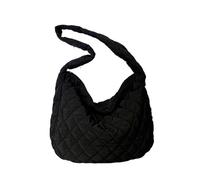YGMNQAL Women Large Capacity Quilted Tote Bag Winter Warm Lightweight Down Cotton Padded Plaid Shoulder Bags Underarm Puffy Handbag(Black)