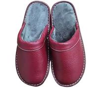 YGMNQAL Zapatillas de felpa concisas for hombre, chanclas, zuecos, tobogán interior for invierno, zapatilla casa peluda, cuero PU cálida for(Dark Red,43-44)