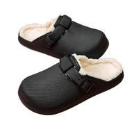 YGMNQAL Zapatillas de invierno for hombre y mujer, pantuflas cortas cálidas felpa, zuecos antideslizantes piel, zapatos interior informales, zapatillas suaves cómodas(Black,42-43)