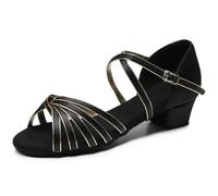 YGMNQAL Zapatos de Baile Latino 24-41 niños niñas Mujeres Tango Tacones Bajos señoras Baile Jazz(Black Gold,36)