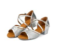 YGMNQAL Zapatos de Baile Latino 24-41 niños niñas Mujeres Tango Tacones Bajos señoras Baile Jazz(Silver7,29)