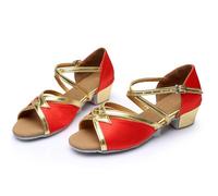 YGMNQAL Zapatos de Baile Latino for Mujer, Zapatos Bloque Color, Traje y niño, for, Tacones Bajos(Red,35)