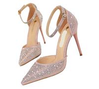 YGMNQAL Zapatos de moda verano con diamantes imitación brillantes, tacones diseñador, zapatos tacón lentejuelas cristal for banquete boda, sandalias doradas(Color-7,35)