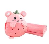 YGMXZL Manta de Viaje y Cojin 3 en 1,Manta de Viaje Suave y Cálida para Avión y Automóvil,Manta Portátil para Coche, Oficina, Hogar, Dormir, Siesta (Fresa)