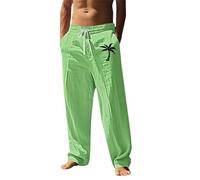 YGNAOTAN - Pantalón de lino para hombre, cintura elástica, baratos, algodón, lino, para hombre, casual, para hombre y ligero, transpirable, corte recto con cordón de sujeción, verde, XXL