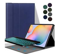 YGoal Funda de teclado para Galaxy Tab S7 FE 12.4, Francés AZERTY Diseño retroiluminado teclado inalámbrico desmontable PU cuero teclado teclado funda funda para Samsung Galaxy Tab S7 FE SM-T730/T736 12.4, azul