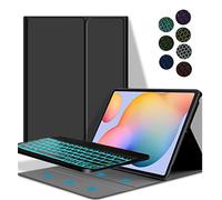 YGoal - Funda de teclado para Galaxy Tab S7 Plus, diseño de AZERTY francés con 7 colores retroiluminados desmontable teclado inalámbrico de piel sintética para Samsung Galaxy Tab S7 Plus T970