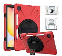 YGoal Funda para Galaxy Tab S6 Lite 2024 - Multifuncional Carcasa con 360 Rotación Kickstand, Correa de Bandolera y Mano Híbrido Shockproof Cover para Samsung Galaxy Tab S6 Lite 10.4 P620, Rojo