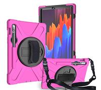 YGoal Funda para Galaxy Tab S7 Plus - Multifuncional Carcasa con 360 Rotación Kickstand, Correa de Bandolera y Mano Híbrido Shockproof Cover para Samsung Galaxy Tab S7 Plus T970 12.4 (Rosa)
