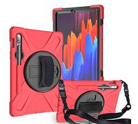 YGoal Funda para Galaxy Tab S7 Plus - Multifuncional Carcasa con 360 Rotación Kickstand, Correa de Bandolera y Mano Híbrido Shockproof Cover para Samsung Galaxy Tab S7 Plus T970 12.4, Rojo