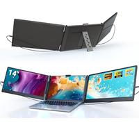 Ygretyrjh Extensor de pantalla para laptop, monitor portátil triple de 14 pulgadas para laptop, 1080P FHD IPS monitores para 13-17 pulgadas, monitor de viaje para Mac/Windows/Chrome, altavoces